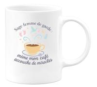 quotedazur - MugSage-femme de garde : même mon café accouche de miracles - Tasse Cadeau Sage Femme Femme - Blanc/Céramique