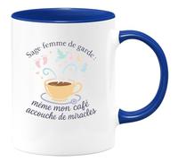 quotedazur - MugSage-femme de garde : même mon café accouche de miracles - Tasse Cadeau Sage Femme Femme - Bleu/Céramique