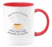 quotedazur - MugSage-femme de garde : même mon café accouche de miracles - Tasse Cadeau Sage Femme Femme - Rouge/Céramique