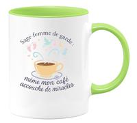 quotedazur - MugSage-femme de garde : même mon café accouche de miracles - Tasse Cadeau Sage Femme Femme - Vert/Céramique