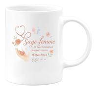 quotedazur - MugSage-femme : là où commence chaque histoire d'amour - Tasse Cadeau Sage Femme Femme - Blanc/Céramique