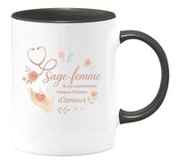 quotedazur - MugSage-femme : là où commence chaque histoire d'amour - Tasse Cadeau Sage Femme Femme - Noir/Céramique