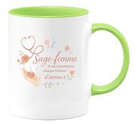 quotedazur - MugSage-femme : là où commence chaque histoire d'amour - Tasse Cadeau Sage Femme Femme - Vert/Céramique