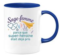 quotedazur - MugSage-femme : parce que super-héroïne était déjà pris - Tasse Cadeau Sage Femme Femme - Bleu/Céramique