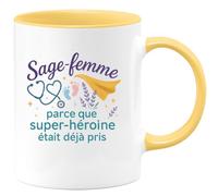 quotedazur - MugSage-femme : parce que super-héroïne était déjà pris - Tasse Cadeau Sage Femme Femme - Jaune/Céramique