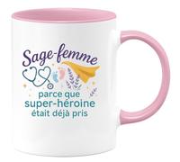 quotedazur - MugSage-femme : parce que super-héroïne était déjà pris - Tasse Cadeau Sage Femme Femme - Rose/Céramique