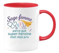 quotedazur - MugSage-femme : parce que super-héroïne était déjà pris - Tasse Cadeau Sage Femme Femme - Rouge/Céramique