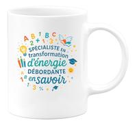 quotedazur - MugSpécialiste en transformation d'énergie débordante en savoir - Tasse Cadeau Maître d'école Homme - Blanc/Céramique