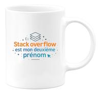 quotedazur - MugStack Overflow est mon deuxième prénom - Tasse Cadeau Développeur informatique Homme - Blanc/Céramique