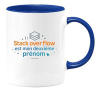 quotedazur - MugStack Overflow est mon deuxième prénom - Tasse Cadeau Développeur informatique Homme - Bleu/Céramique