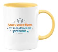 quotedazur - MugStack Overflow est mon deuxième prénom - Tasse Cadeau Développeur informatique Homme - Jaune/Céramique