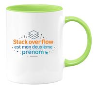 quotedazur - MugStack Overflow est mon deuxième prénom - Tasse Cadeau Développeur informatique Homme - Vert/Céramique