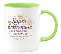 quotedazur - MugSuper belle-mère : le pouvoir de tout savoir avant tout le monde - Tasse Cadeau Belle-mère Femme - Vert/Céramique