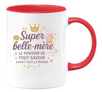 quotedazur - MugSuper belle-mère : le pouvoir de tout savoir avant tout le monde - Tasse Cadeau Belle-mère Femme - Rouge/Céramique