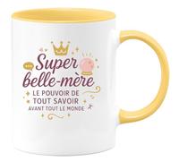 quotedazur - MugSuper belle-mère : le pouvoir de tout savoir avant tout le monde - Tasse Cadeau Belle-mère Femme - Jaune/Céramique