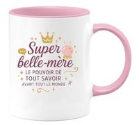 quotedazur - MugSuper belle-mère : le pouvoir de tout savoir avant tout le monde - Tasse Cadeau Belle-mère Femme - Rose/Céramique