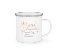 quotedazur - MugSœur de l'année, tous les ans depuis ta naissance - Tasse Cadeau Soeur Femme - Blanc/Emaillé