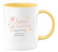 quotedazur - MugSœur de l'année, tous les ans depuis ta naissance - Tasse Cadeau Soeur Femme - Jaune/Céramique