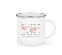 quotedazur - MugSœur voyageuse : partie explorer le monde, toujours dans mon cœur - Tasse Cadeau Soeur Femme - Blanc/Emaillé