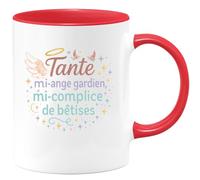 quotedazur - MugTante : mi-ange gardien, mi-complice de bêtises - Tasse Cadeau Tante Femme - Rouge/Céramique