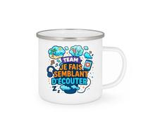 quotedazur - Mugteam je fais semblant d'écouter - Tasse Cadeau Humour Femme - Blanc/Emaillé