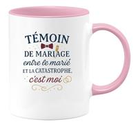 quotedazur - MugTémoin de mariage : entre le marié et la catastrophe, c'est moi - Tasse Cadeau Témoin de mariage Homme - Rose/Céramique