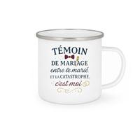 quotedazur - MugTémoin de mariage : entre le marié et la catastrophe, c'est moi - Tasse Cadeau Témoin de mariage Homme - Blanc/Emaillé
