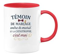 quotedazur - MugTémoin de mariage : entre le marié et la catastrophe, c'est moi - Tasse Cadeau Témoin de mariage Homme - Rouge/Céramique