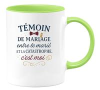 quotedazur - MugTémoin de mariage : entre le marié et la catastrophe, c'est moi - Tasse Cadeau Témoin de mariage Homme - Vert/Céramique