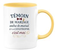 quotedazur - MugTémoin de mariage : entre le marié et la catastrophe, c'est moi - Tasse Cadeau Témoin de mariage Homme - Jaune/Céramique
