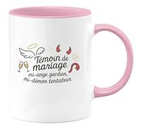 quotedazur - MugTémoin de mariage : mi-ange gardien, mi-démon tentateur - Tasse Cadeau Témoin de mariage Homme - Rose/Céramique