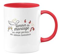 quotedazur - MugTémoin de mariage : mi-ange gardien, mi-démon tentateur - Tasse Cadeau Témoin de mariage Homme - Rouge/Céramique