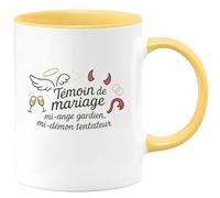 quotedazur - MugTémoin de mariage : mi-ange gardien, mi-démon tentateur - Tasse Cadeau Témoin de mariage Homme - Jaune/Céramique