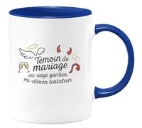 quotedazur - MugTémoin de mariage : mi-ange gardien, mi-démon tentateur - Tasse Cadeau Témoin de mariage Homme - Bleu/Céramique