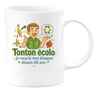 quotedazur - MugTonton écolo : je recycle mes blagues depuis 20 ans - Tasse Cadeau Tonton Homme - Blanc/Céramique