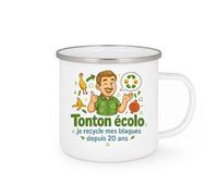 quotedazur - MugTonton écolo : je recycle mes blagues depuis 20 ans - Tasse Cadeau Tonton Homme - Blanc/Emaillé