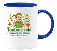 quotedazur - MugTonton écolo : je recycle mes blagues depuis 20 ans - Tasse Cadeau Tonton Homme - Bleu/Céramique