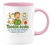 quotedazur - MugTonton écolo : je recycle mes blagues depuis 20 ans - Tasse Cadeau Tonton Homme - Rose/Céramique