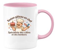 quotedazur - MugTonton gâteau en chef - Spécialiste des câlins et des bonbons - Tasse Cadeau Tonton Homme - Rose/Céramique