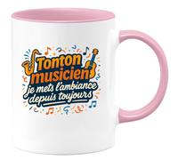 quotedazur - MugTonton musicien : je mets l'ambiance depuis toujours - Tasse Cadeau Tonton Homme - Rose/Céramique