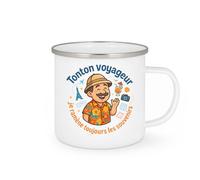 quotedazur - MugTonton voyageur : je ramène toujours les meilleurs souvenirs - Tasse Cadeau Tonton Homme - Blanc/Emaillé