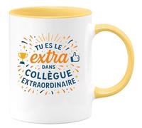 quotedazur - MugTu es le extra dans collègue extraordinaire - Tasse Cadeau Collègue Femme - Jaune/Céramique