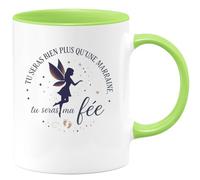 quotedazur - MugTu seras bien plus qu'une marraine, tu seras ma fée - Tasse Cadeau Baptême Demande Future Marraine Femme - Vert/Céramique