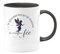 quotedazur - MugTu seras bien plus qu'une marraine, tu seras ma fée - Tasse Cadeau Baptême Demande Future Marraine Femme - Noir/Céramique