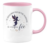 quotedazur - MugTu seras bien plus qu'une marraine, tu seras ma fée - Tasse Cadeau Baptême Demande Future Marraine Femme - Rose/Céramique