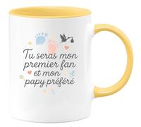 quotedazur - MugTu seras mon premier fan et mon papy préféré - Tasse Cadeau Annonce Grossesse Naissance Papy Homme - Jaune/Céramique