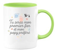 quotedazur - MugTu seras mon premier fan et mon papy préféré - Tasse Cadeau Annonce Grossesse Naissance Papy Homme - Vert/Céramique