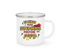 quotedazur - MugTu seras mon super-héros préféré, papy - Tasse Cadeau Annonce Grossesse Naissance Papy Homme - Blanc/Emaillé