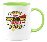 quotedazur - MugTu seras mon super-héros préféré, papy - Tasse Cadeau Annonce Grossesse Naissance Papy Homme - Vert/Céramique