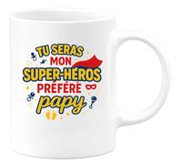 quotedazur - MugTu seras mon super-héros préféré, papy - Tasse Cadeau Annonce Grossesse Naissance Papy Homme - Blanc/Céramique